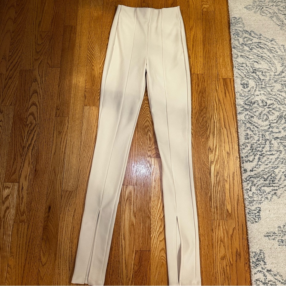 Zara High Wasted Cream Split Hem Pants
